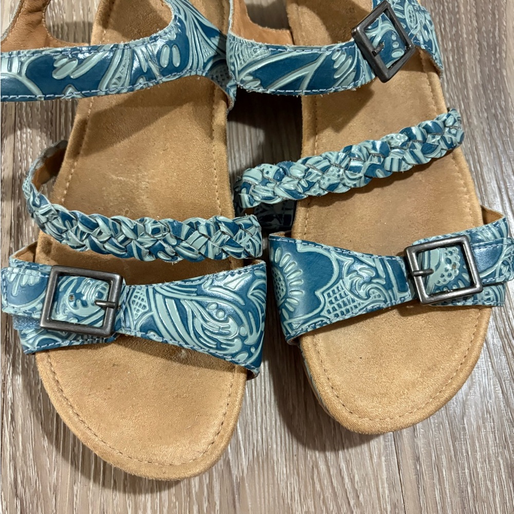 Blue Leather Braided Adjustable Strap Sandal By B… - image 2
